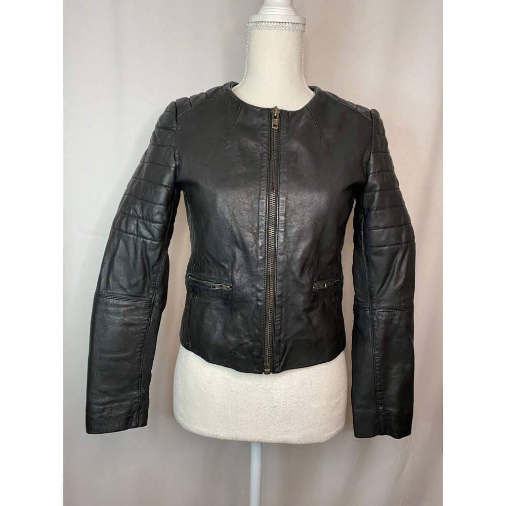 MUUBAA Women's Leather Biker Jacket, Size 2, Black